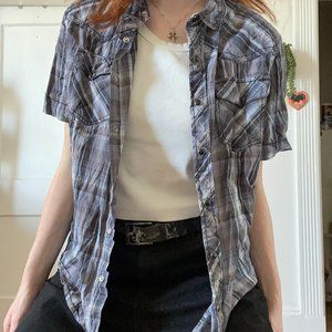 vintage grey plaid snap shirt by helix